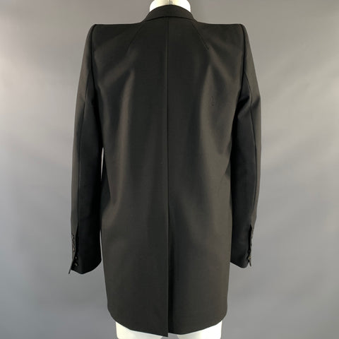 RICK OWENS FW2019 Size 40 Black Polyester & Wool Peak Lapel Coat
