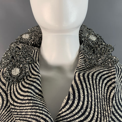 CREATURES OF THE WIND Size 4 White Black Viscose Blend Swirl Shawl Collar Coat