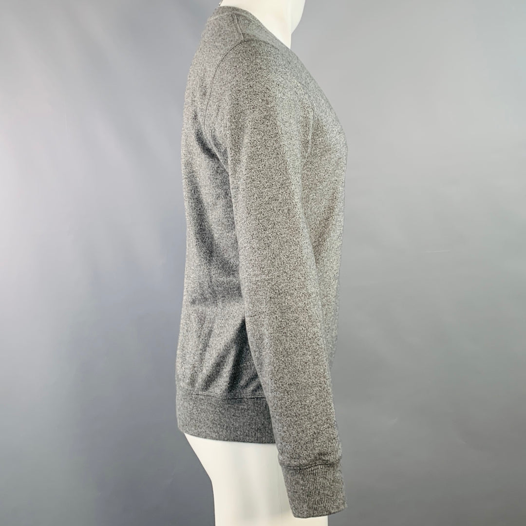 KENZO Size M Grey Heather Logo Patch Cotton Crew Neck Pullover