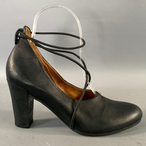 ROBERTO DEL CARLO Size 6.5 Black Leather Ankle Strap Pumps
