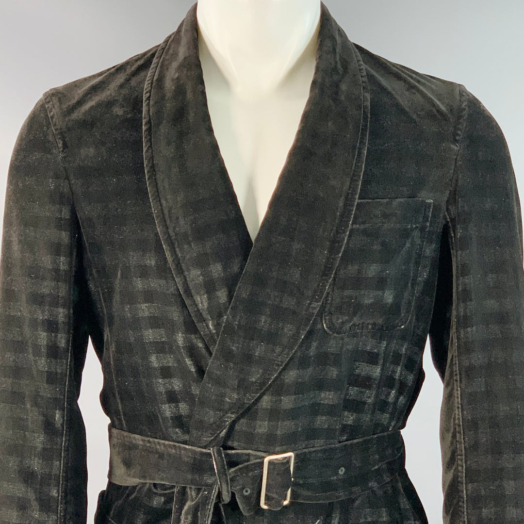 COMME des GARCONS HOMME PLUS Size S Black Black Checkered Polyester Shawl Lapel Robe