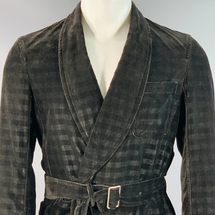 COMME des GARCONS HOMME PLUS Size S Black Black Checkered Polyester Shawl Lapel Robe