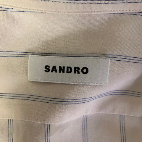 SANDRO Size XL Cream Blue Stripe Viscose Long Sleeve Shirt
