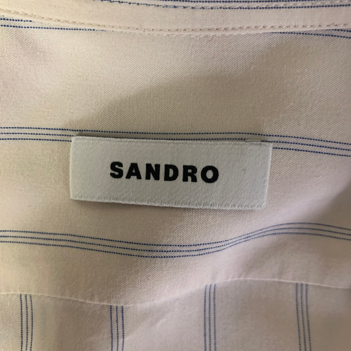 SANDRO Size XL Cream Blue Stripe Viscose Long Sleeve Shirt