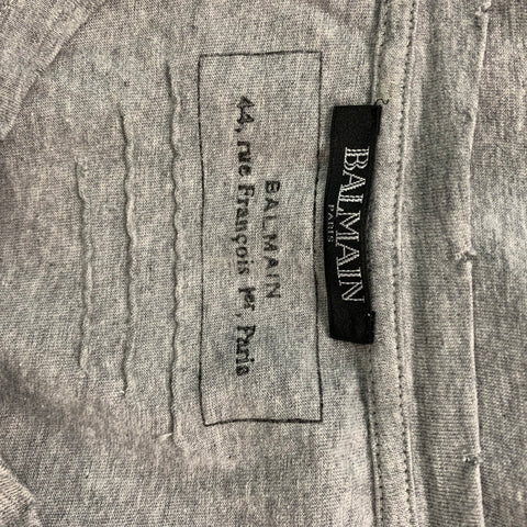 BALMAIN Talla M Camiseta gris lisa de algodón con cuello redondo