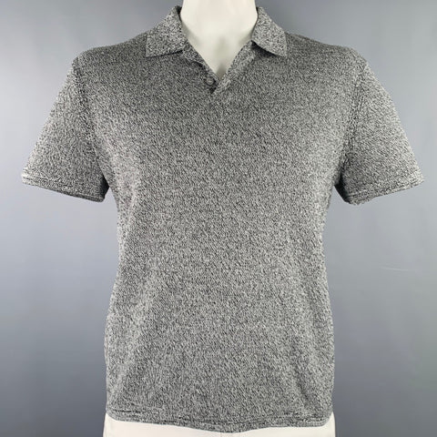 THEORY Size L Grey Black Heather Cotton Blend Slim Fit Polo