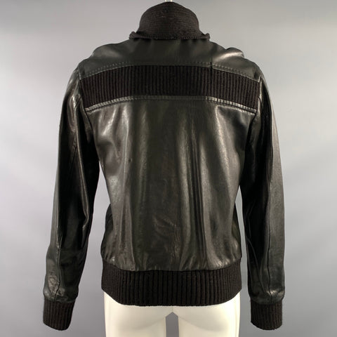 VIKTOR & ROLF Chest Size 38 Size S Black Knit Leather Bomber Jacket