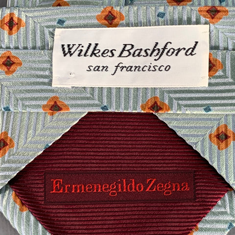 ERMENEGILDO ZEGNA Blue Orange Abstract Floral Silk Tie