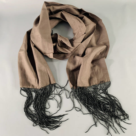 ANN DEMEULEMEESTER Grey Black Beaded Fringe Scarf