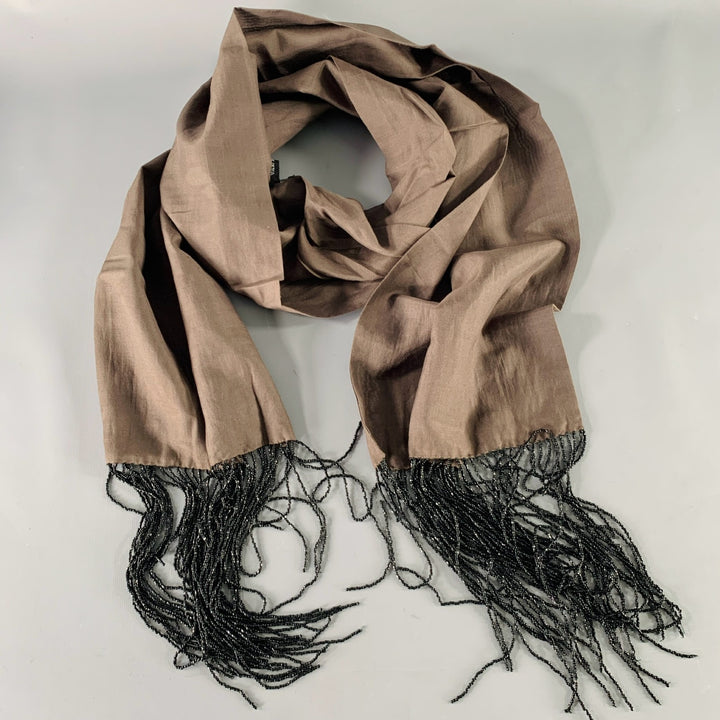 ANN DEMEULEMEESTER Grey Black Beaded Fringe Scarf
