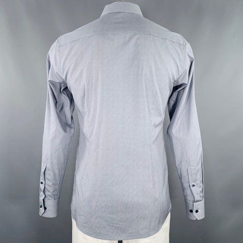 Chemise Eton Taille L Coton Manches Longues Gris Points Blancs