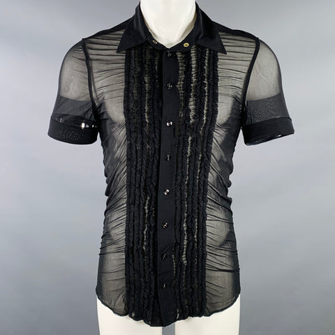 JEAN PAUL GAULTIER Size S Black Ruffled Polyamide Blend Short Sleeve Shirt