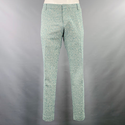 ENTRE AMIS Size 36 Green White Houndstooth Cotton Blend Casual Pants