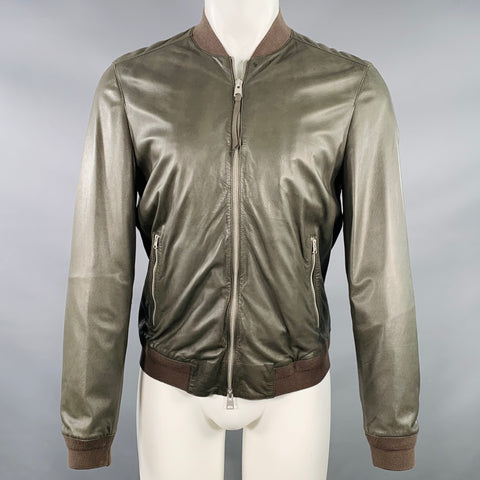 ALLSAINTS Size M Green Olive Sheepskin Leather Bomber Jacket