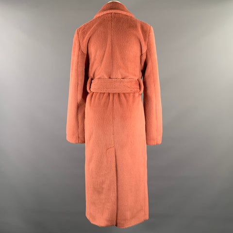 ACNE STUDIOS Size S Rose Polyester Textured Faux Fur Belted Coat
