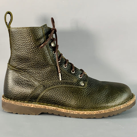BIRKENSTOCK Size 9 Green Pebble Grain Leather Lace-Up Boots