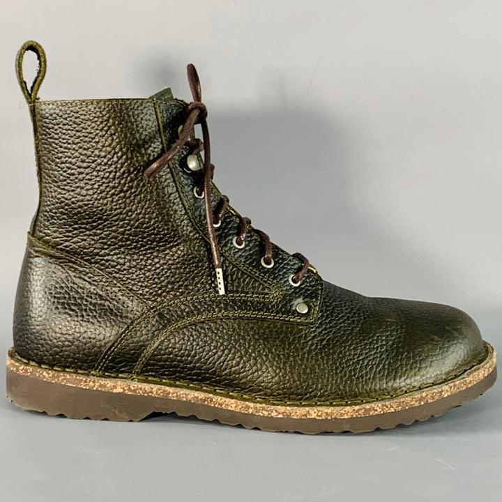 BIRKENSTOCK Size 9 Green Pebble Grain Leather Lace-Up Boots