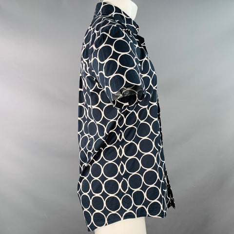 TRINA TURK Size M Navy White Circles Cotton Blend Short Sleeve Shirt