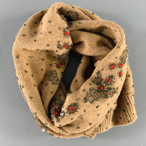 NO BRAND Beige Orange Beaded Knit Scarf