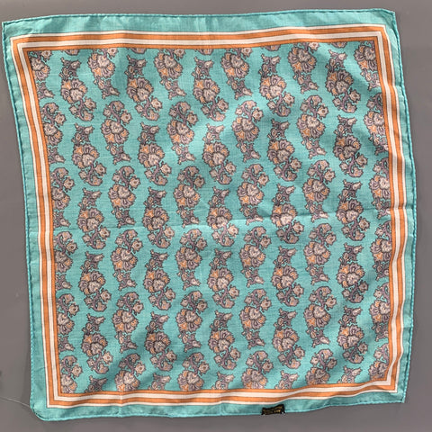 NO BRAND Teal Orange Paisley Silk Pocket Square
