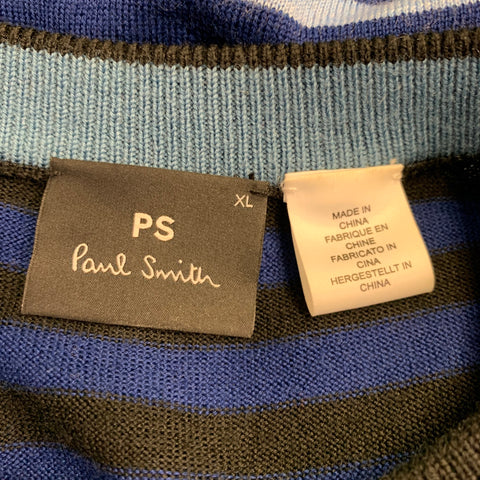 PS by PAUL SMITH Size XL Navy Multi Color Stripe Merino Wool Crew Neck Pullover