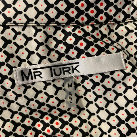 MR TURK Size M White Black Red Geometric Cotton Blend Long Sleeve Shirt