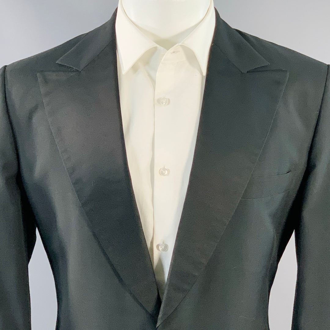 SAKS FIFTH AVENUE Size 40 Long Black Wool Peak Lapel Tuxedo