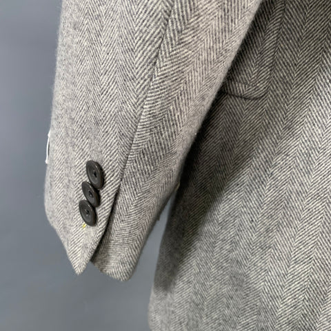 O'CONNELL'S Size L Grey Herringbone Cashmere Notch Lapel Sport Coat