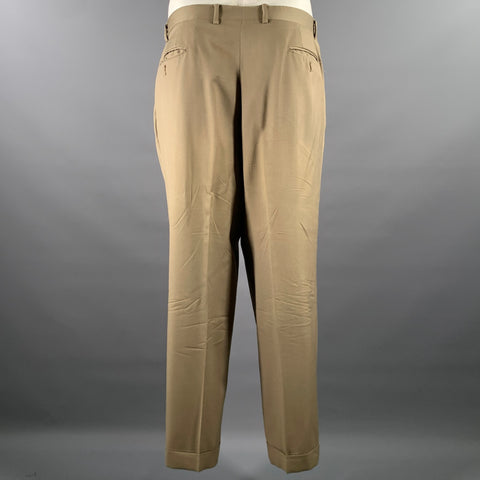 MANI Size 44 Khaki Wool Peak Lapel Double Breasted Suit