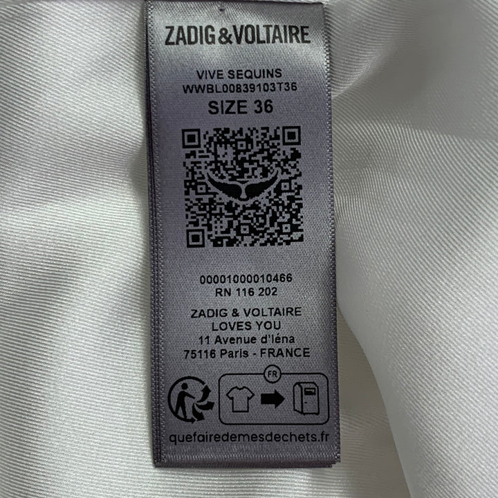 ZADIG & VOLTAIRE Size S Vive White Cotton Blend Sequined Shawl Collar Jacket Blazer