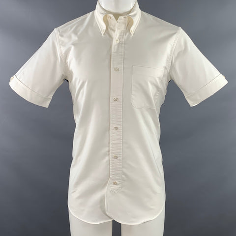 BLACK FLEECE Size M White Navy Cotton One Pocket Short Sleeve Shirt