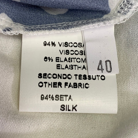 WHYCI MILANO Size 4 White Blue Viscose Blend Floral 3/4 Sleeves Casual Top