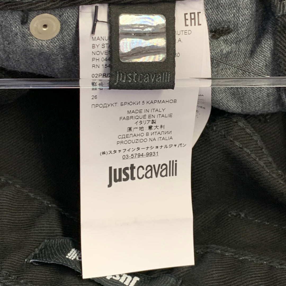 JUST CAVALLI Size 26 Black Silver Cotton Blend Denim Studded Button Fly Jeans