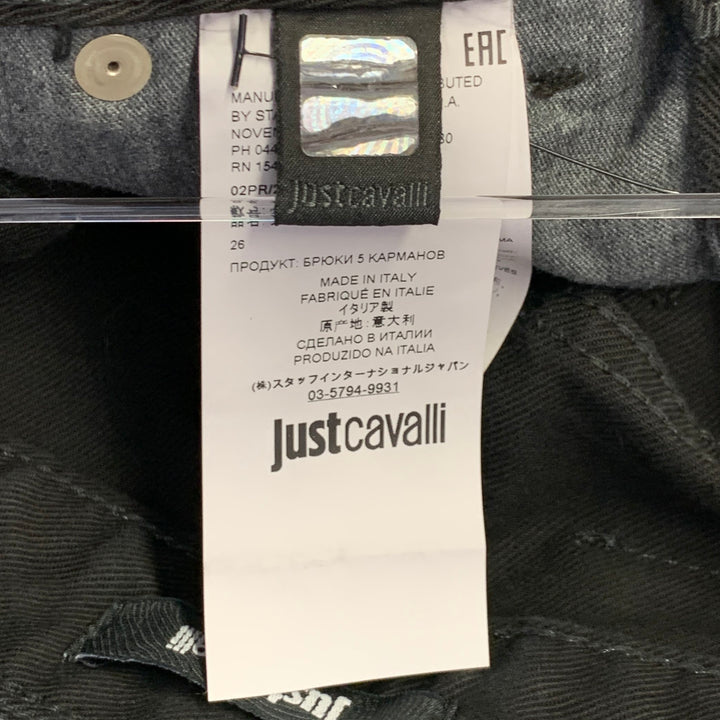JUST CAVALLI Size 26 Black Silver Cotton Blend Denim Studded Button Fly Jeans