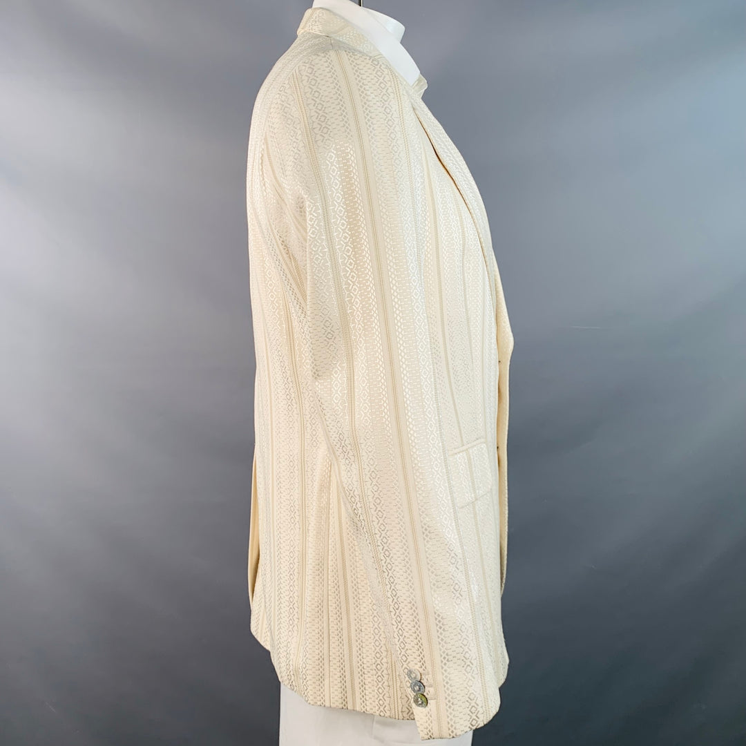 ROBERTO CAVALLI Size 44 Cream Silver Geometric Cotton Blend Jacquard Sport Coat