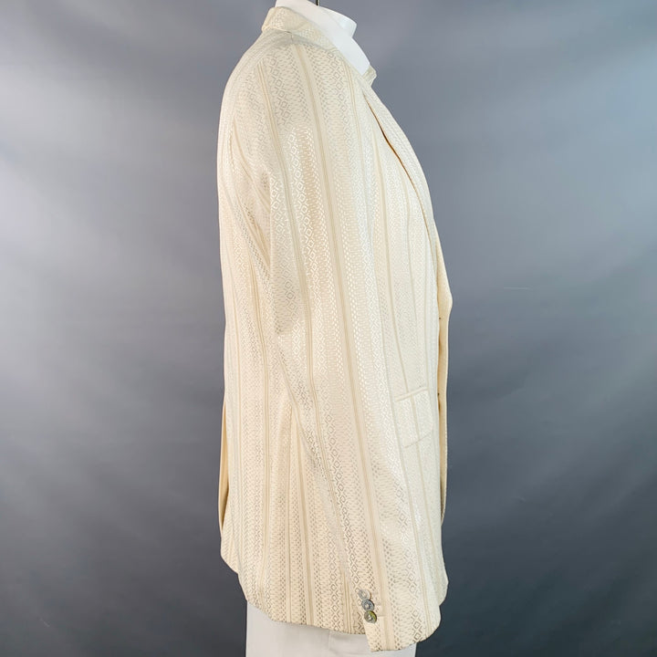 ROBERTO CAVALLI Size 44 Cream Silver Geometric Cotton Blend Jacquard Sport Coat