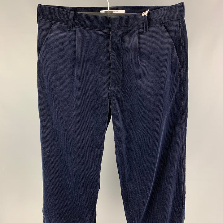 GIVENCHY Size 32 Navy Blue Relaxed Corduroy Combat Trousers