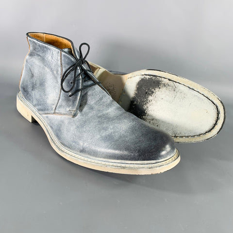 JOHN VARVATOS Size 11 Grey White Distressed Leather Lace-Up Ankle Boots