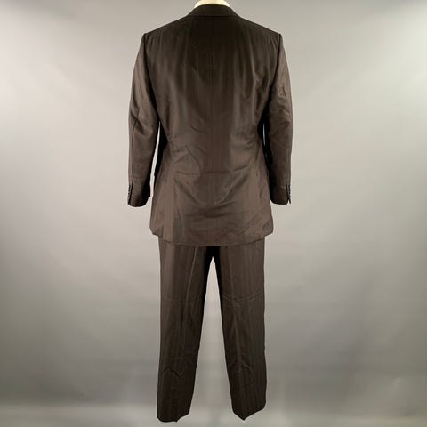 BRIONI Chest Size 46 Black Brown Stripe Wool Blend Notch Lapel Suit