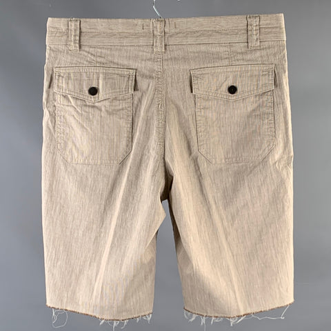 JOHN VARVATOS Size 32 Brown Heather Cotton Linen Raw Hem Shorts