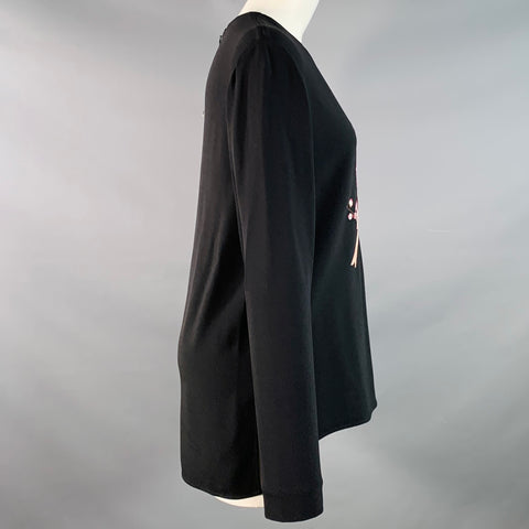STELLA McCARTNEY Size 4 Black Pink Viscose Blend Embroidered Bird Pullover
