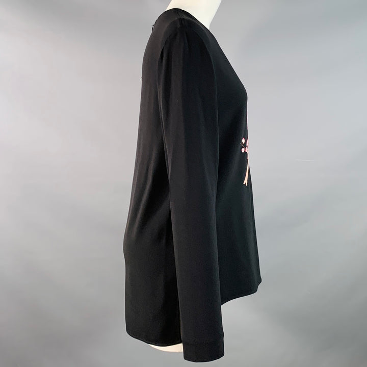 STELLA McCARTNEY Size 4 Black Pink Viscose Blend Embroidered Bird Pullover