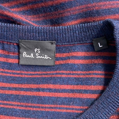 PS by PAUL SMITH Size L Navy Red Stripe Merino Wool Crew Neck Pullover