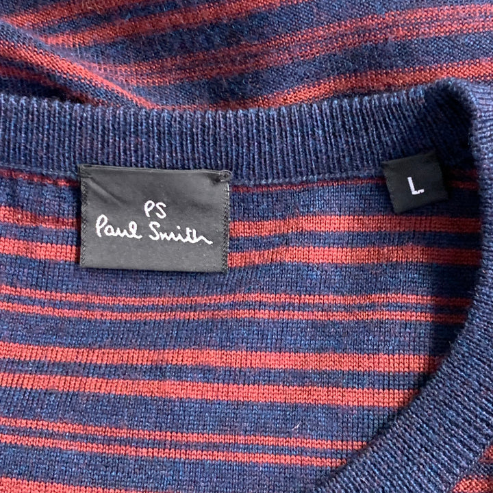 PS by PAUL SMITH Size L Navy Red Stripe Merino Wool Crew Neck Pullover
