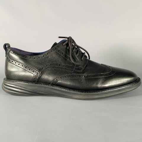COLE HAAN Size 13 Black Wingtip Leather Derby Lace Up Shoes