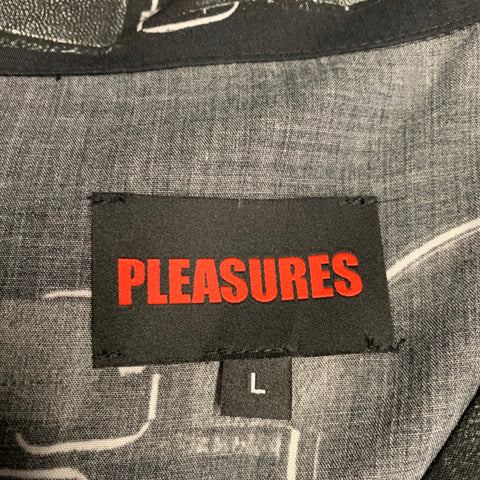 PLEASURES Taille L Chemise à manches courtes en rayonne avec imprimé noir et blanc