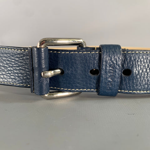 PRADA Navy Tan Pebble Grain Leather Belt
