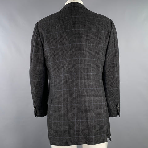 KITON Size 40 Grey Blue Window Pane Cashmere Notch Lapel Sport Coat