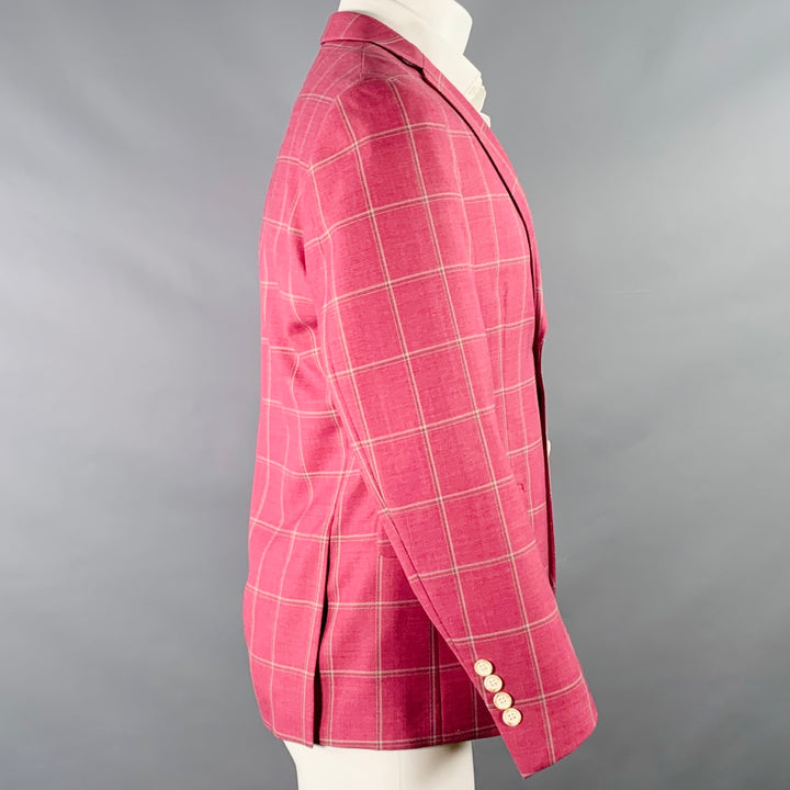 TALLIA Size 38 White Raspberry Window Pane Wool Blend Sport Coat