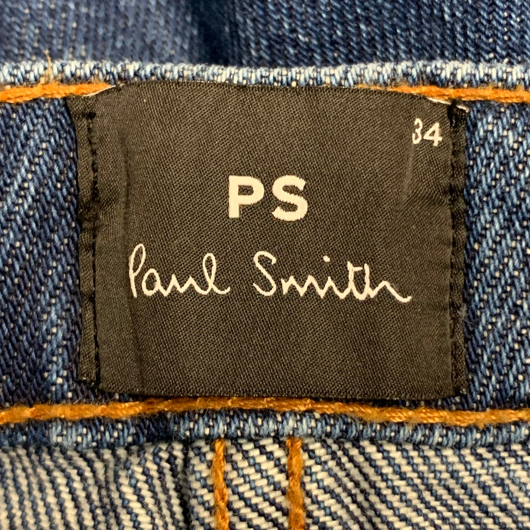 PAUL SMITH SS24 Size 34 Blue Washed Cotton Straight Contrast Stitch Jeans